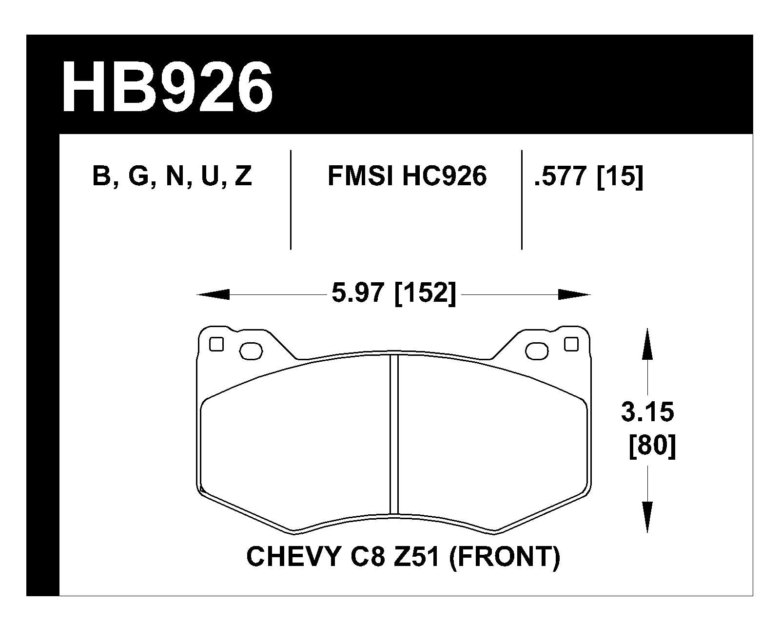 Hawk HB926N.577 20-21 Corvette C8 Z51 Street HP+ Front Brake Pad