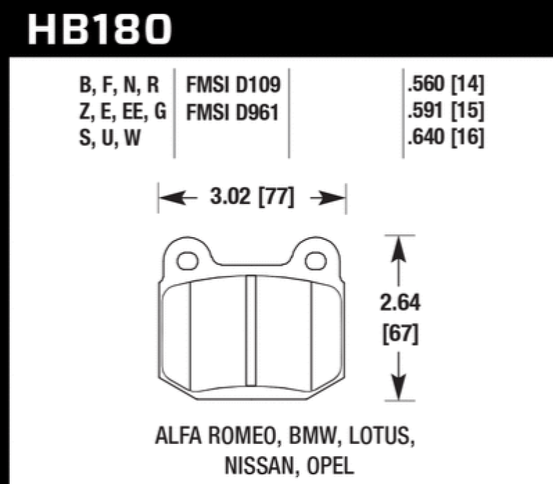 Hawk HB180B.560 04-17 Subaru WRX STi, EVO X, 350Z, HPS 5.0 Front Brake Pads